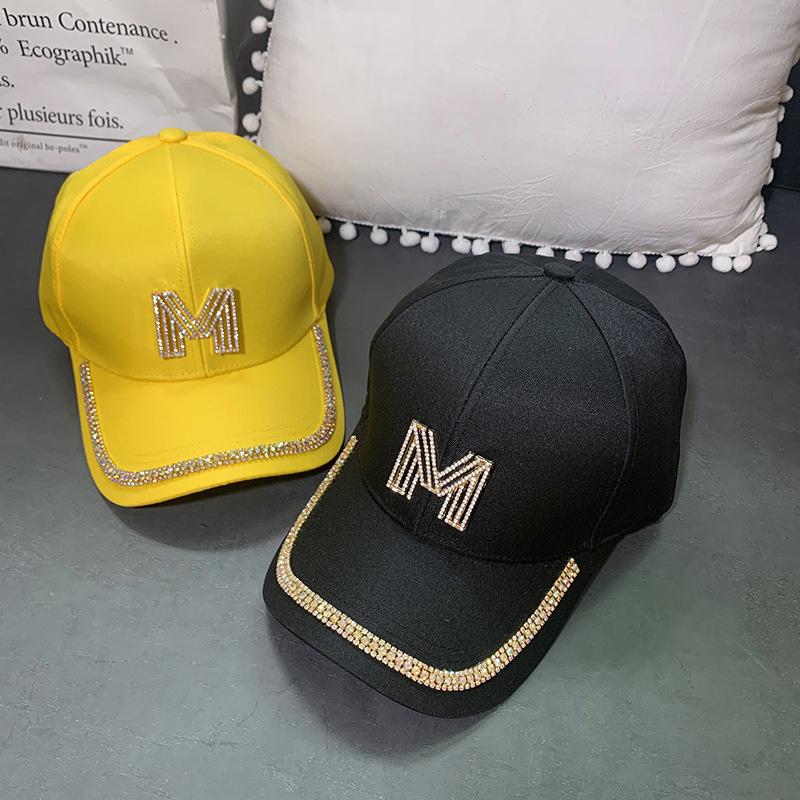 Buchstabe M Damen Bling Baseball Cap Damenmode Caps mit Strasssteinen Snapback Hip Hop Hüte Schwarz Weiß