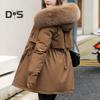 Women Coat Hooded Winter Jacket with Faux Fur Collar Warm Fashionable Zipper Closure Coat for Autumn Winter