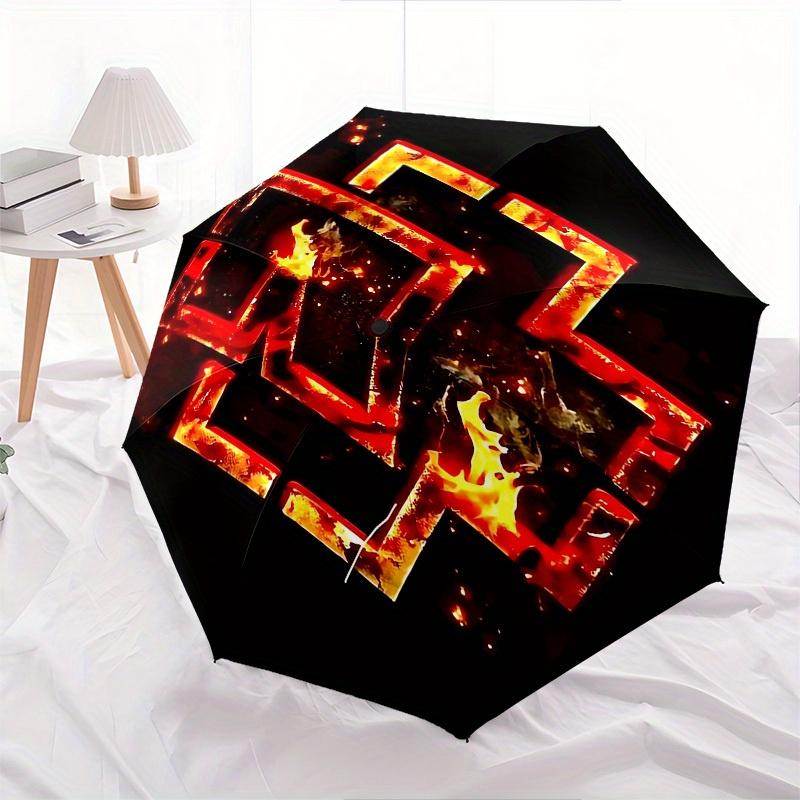 1 Stück Flammenkreuz Rammstein-Thema Hochwertiger Regenschirm, Automatisches Öffnen und Schließen, Multifunktionaler Regenschirm G0811012