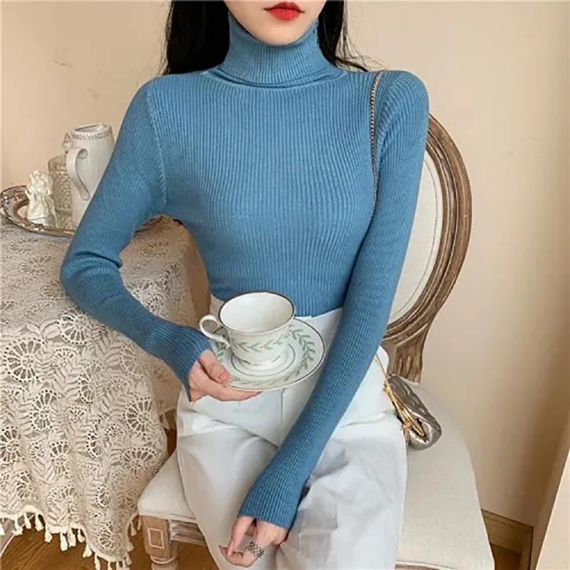 Autumn Winter Sweater Women Turtleneck Sweaters Knitted Jumper Solid Long Sleeve Slim Pullover Sweater Women Korean Fashion Basic Top Clothes