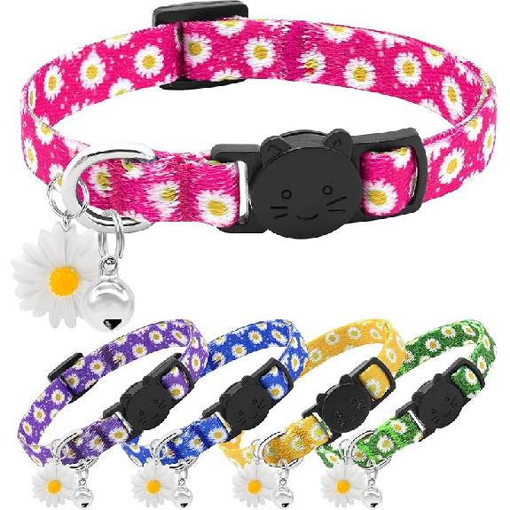 Floral Cat Collar Breakaway with Daisy Pendant, Cute Flowers Daisy Cat Collars for Girl Cats, Safety Removable Cat Collars for Kittens Soft Kitty