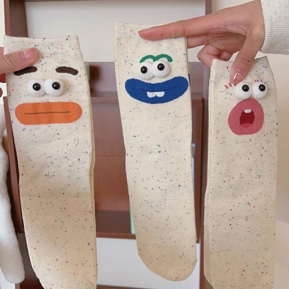 5 Pairs Soft Big Eyes Socks Mid-Calf 3D Eyes Sock Hosiery Funny Expression Socks  Girls