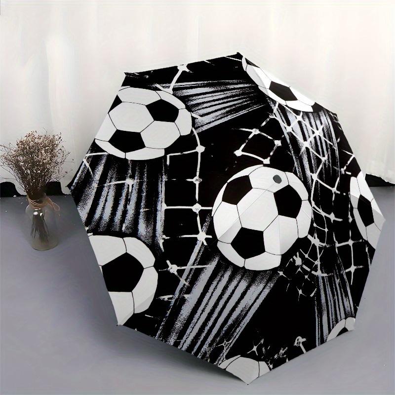 Soccer Ball Pattern Automatic Folding Umbrella  8 Ribs, Durable Iron Frame, Bright Color Pattern Compact Travel Umbrella, Suitable for Outdo