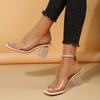 Fashion Women's Large Size Slippers 35-42 New Transparent Single Strap Chunky Heel Shoes Pointed Toe Open Toe High Heels Crystal Sandals