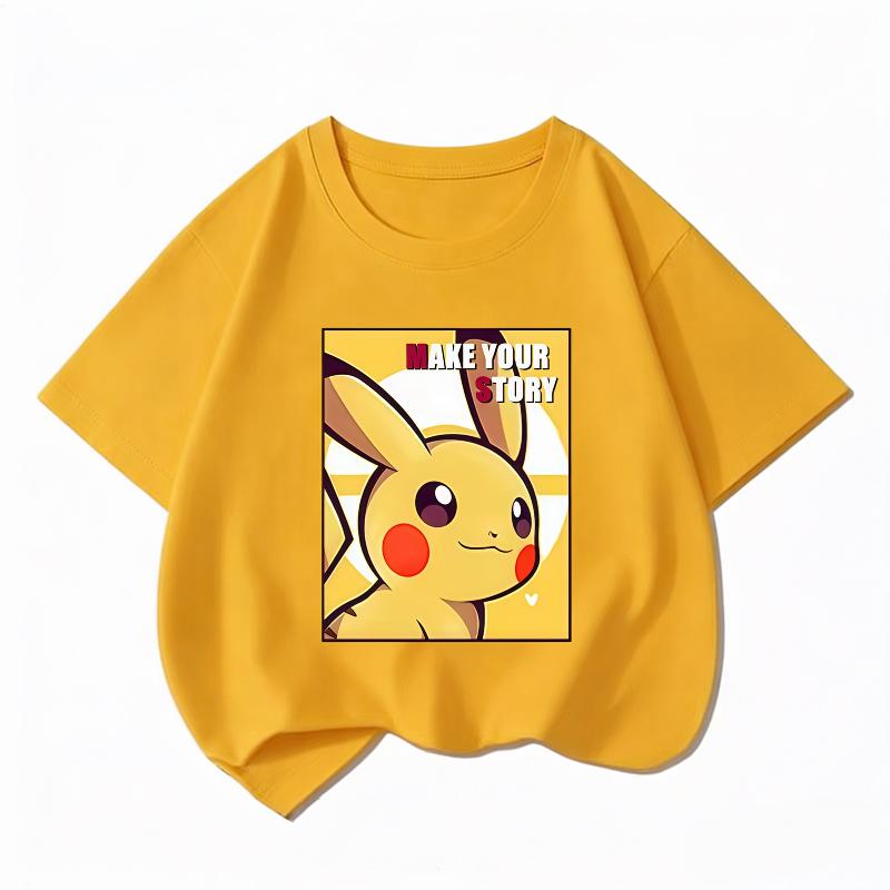 Potdemiel Summer New Pikachu Children's Pure Cotton T-Shirt, Boys and Girls Tops, Comfortable and Breathable Children's T-Shirt