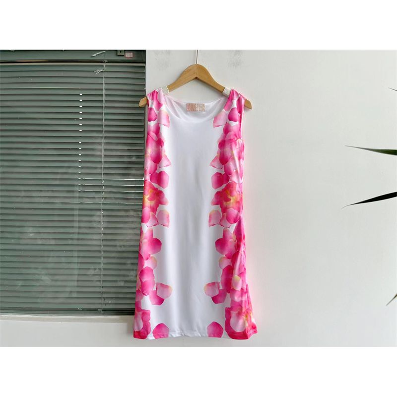 

2023 Summer New Arrival Print round Neck Sleeveless Slim Fit Pullover Slim Looking Fashion Versatile Top Dress Dan 6 Pink Tops All yards