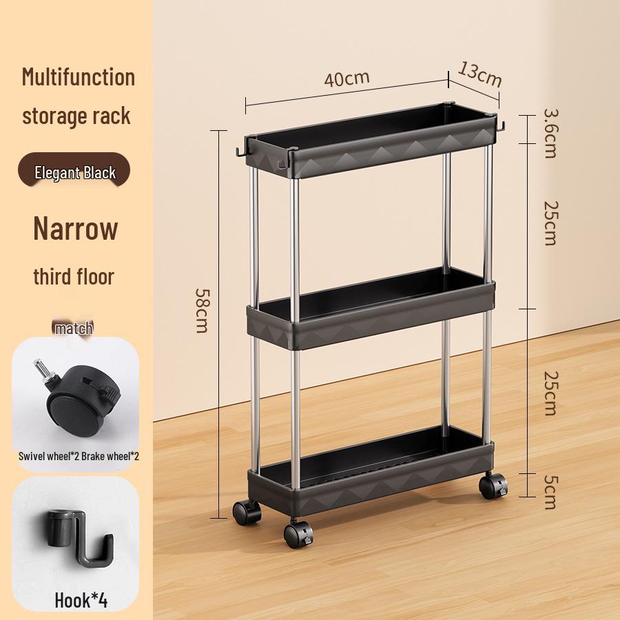 Compact Multi-Layer Mobile Storage Rack for Kitchen, Bathroom, Living Room, Bedroom - Floor-Standing, Narrow Design Trolley Shelf.