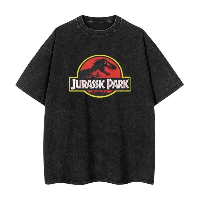 

Jurassic Park washed retro Tshirt streetwear hiphop retro Tshirt Unisexs and Womens summer casual shirt M