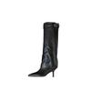 European and American style wide tube belt buckle pointed head high heel thin boots
