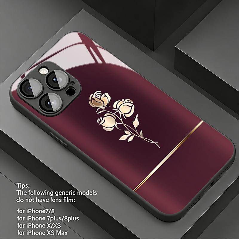 Red Base Gold Rose Tempered Glass Phone Case For Samsung Galaxy S26 Ultra S25 Plus S24 S25 Ultra 5G S23 FE Lens Protect Cover