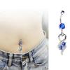 Fashionable Surgical Steel Belly Ring with Heart and Swirl Motif and Blue Crystals