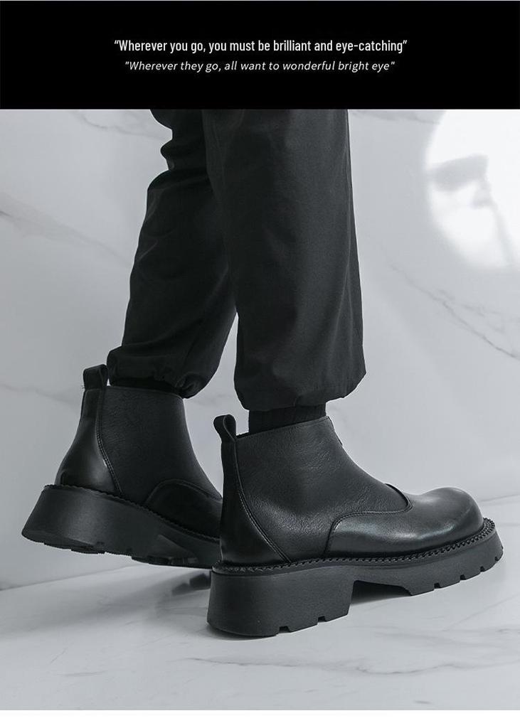 Men's Plus Size High-top Thick-soled Leather Boots, Pointed Toe with Zipper - Autumn/Winter 2025 Collection