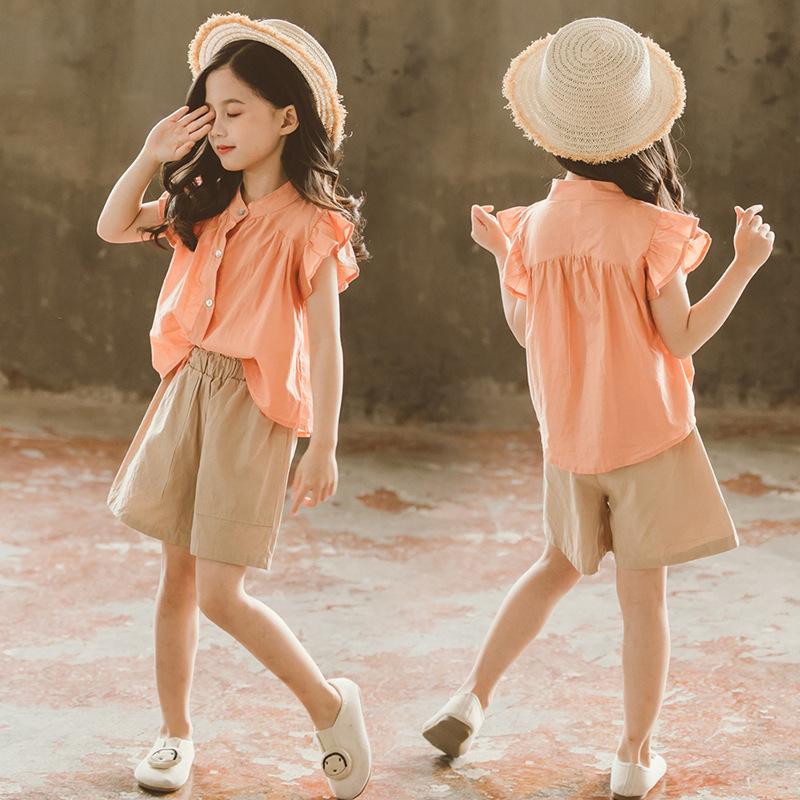 Teenager Summer Kids Girls Clothes Flying Sleeve Blouse Shirt + Short Leisure Loose Pants Teens 7 8 9 11 12 13 14 Years