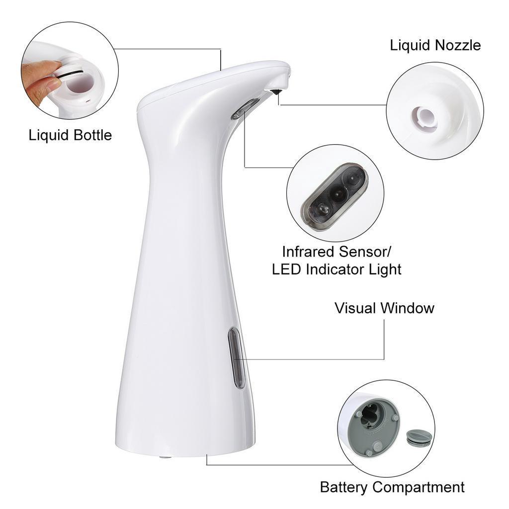 200ML Automatic Sensor Liquid Soap Dispensers Infrared Smart Sensor Touchless Sanitizer Dispenser for Kitchen Bathroom White White