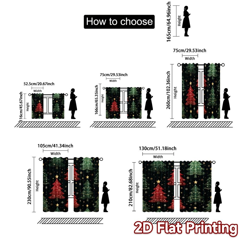 2pcs,Curtains Christmas Trees Snowflakes Ornaments_c (2) Chic Print Curtains Durable 100% Polyester Fabric Curtains Thermal