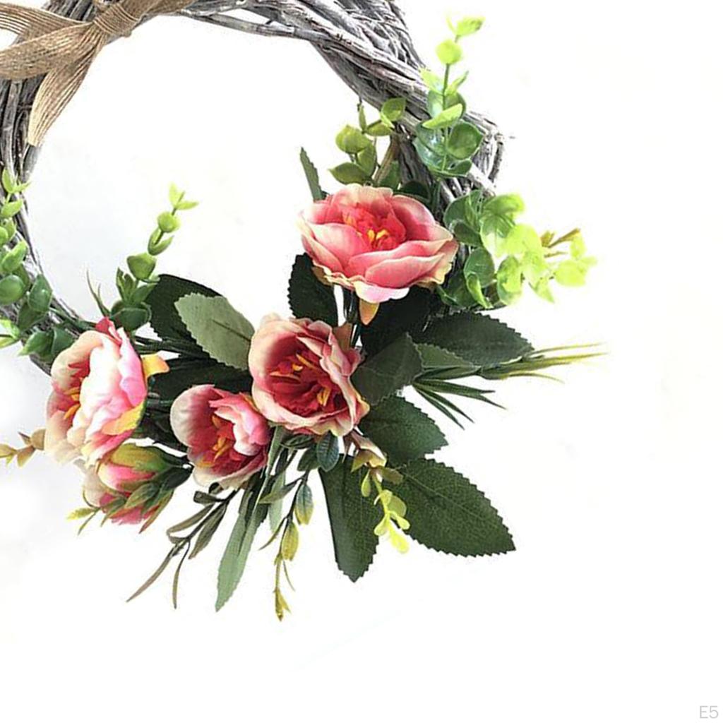 Artificial Flower Wreath for Front Door, Wall Hanging Outdoor Spring Flowers