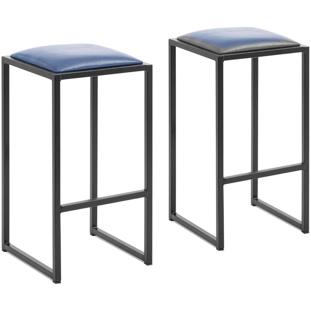 Loft metal bar stool with black and blue upholstery - 2 pcs.