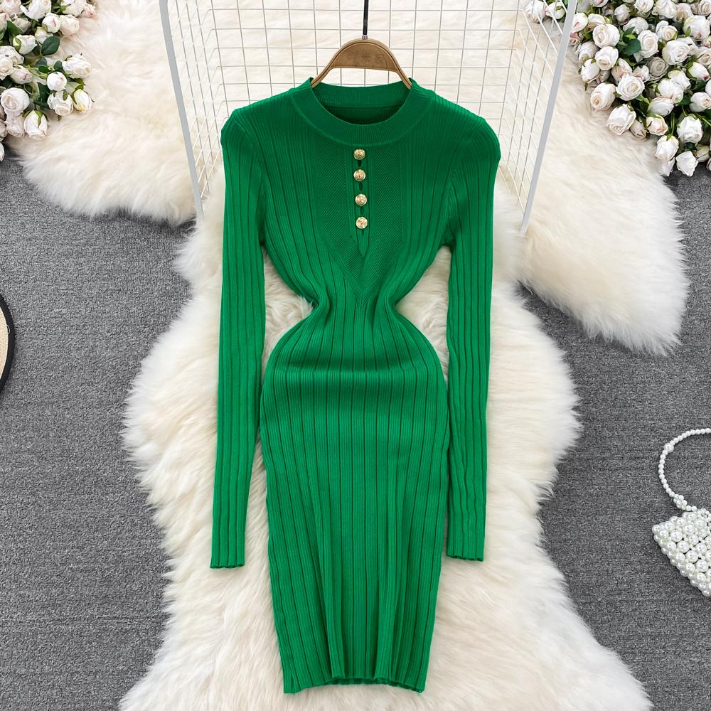 

RUGOD 2022, осеннее женское облегающее трикотажное платье с круглым вырезом и длинными рукавами