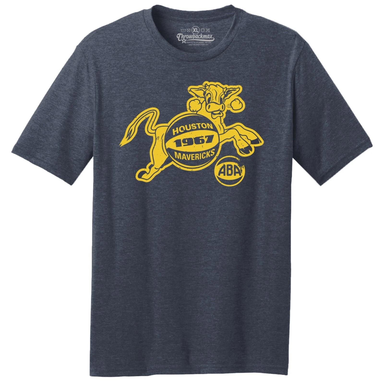 Houston Mavericks 1967 ABA Logo Basketball TRI-BLEND Tee Shirt - Navy Heather 3XL