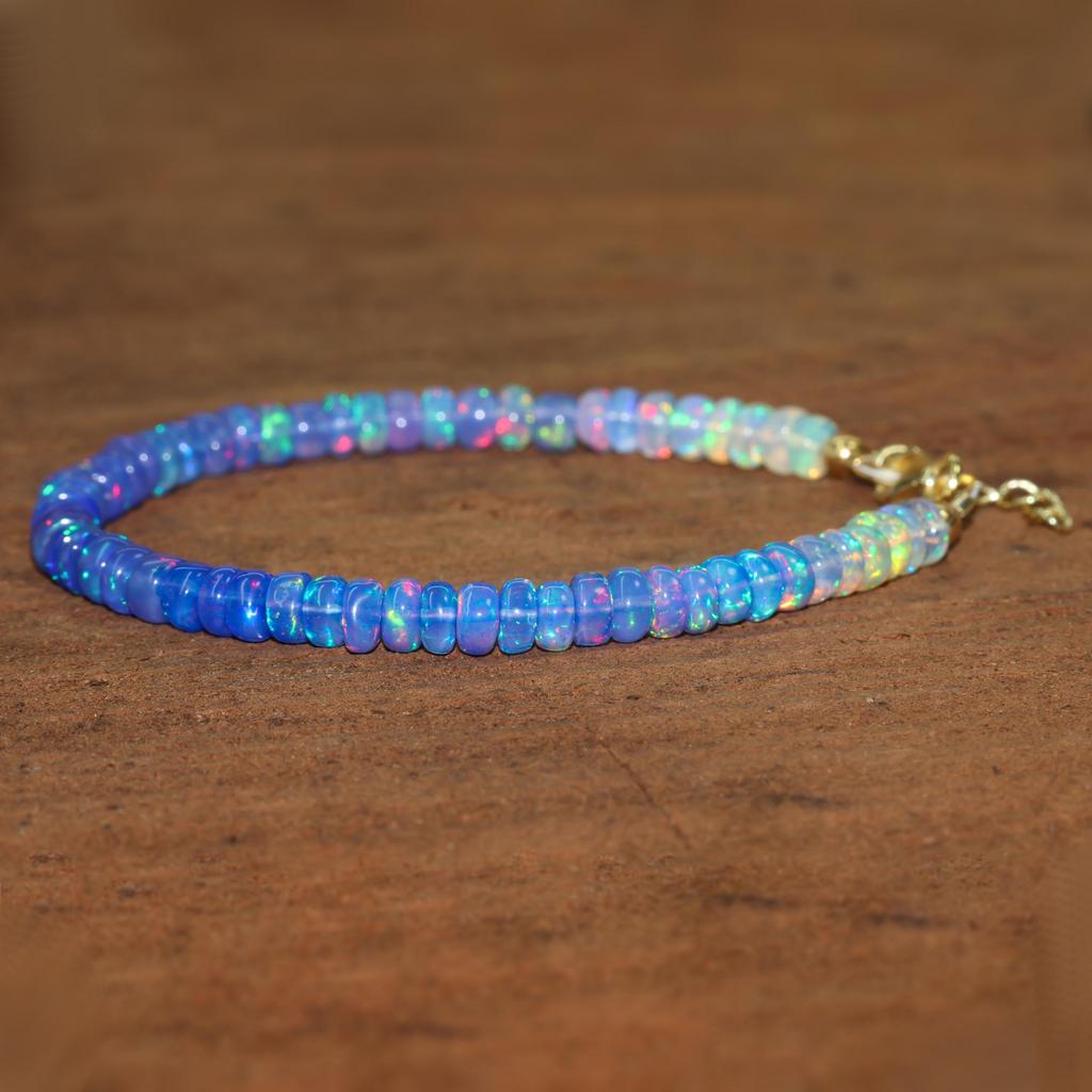 Ethiopian Opal Bracelet, Shaded Blue Beads, Sterling Silver or Gold Filled