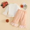 Kleinkind Mädchen Halloween Kürbis Stickerei Langarm Rundhals Pullover Sweatshirt und Elastische Taille Ausgestellte Hose Set