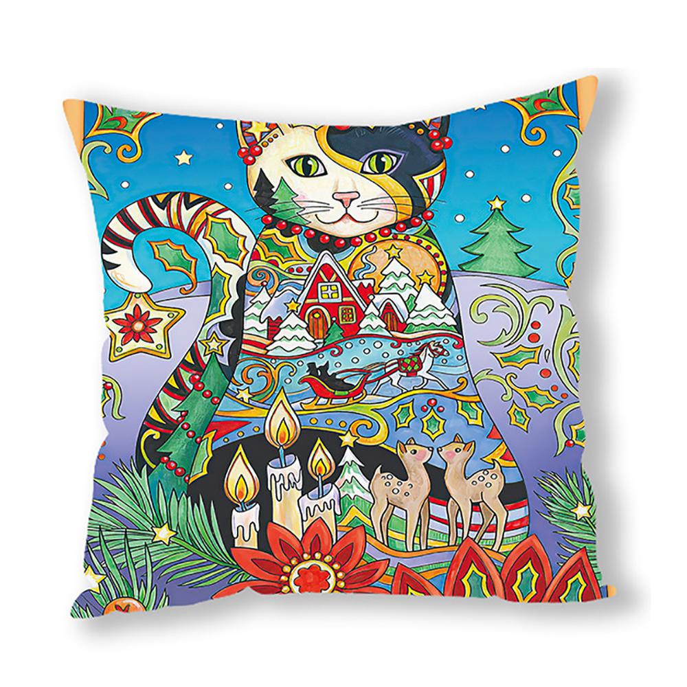 Cute Cartoon Animal Oil Painting Cat Cushion Cover Decorative Office Sofa Pillowcase Home Decor Pillowcase