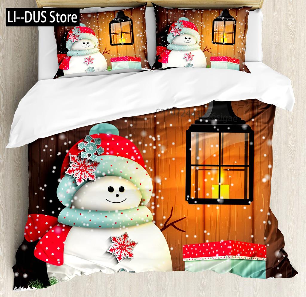 Snow Christmas Duvet Cover Set Decorative 3 Piece Bedding Set With 2 Pillow Shams Single King Queen Twin Size Bed Collection