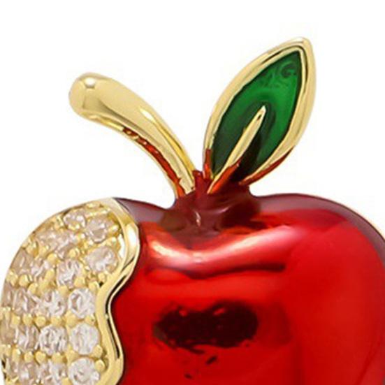 Brooch Pin for Women, Fruit Shape Lapel Pin with Rhinestones Bright Red Glaze And Emerald Leaves, Multi-Purpose Pin for Christmas Gifts Daily Wear