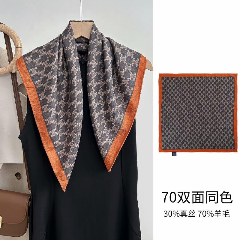 Colored leaves double-sided heterochrome silk wool silk scarf women's new thermal shawl light luxury versatile silk wool scarf