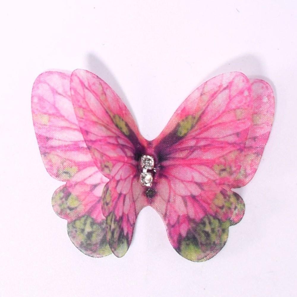 50Pcs 3D Organza Fabric Butterfly Appliques Double-layer Translucent Chiffon Butterfly Embroidered Patches Colorful
