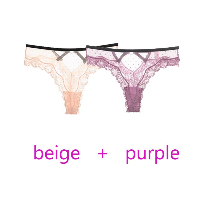 TERMEZY 2Pcs/Lot Sexy Lace Panties Women Low-waist Underwear Hollow Out Transparent Thong Female Seamless G-string Lingerie Underpant