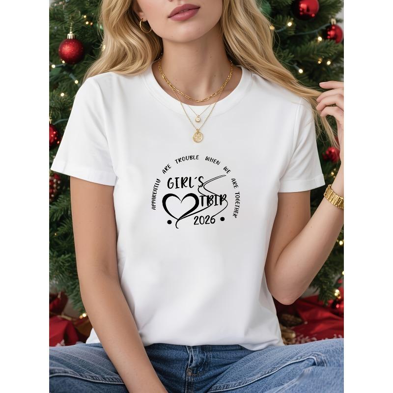 

Women s T-shirt, Cozy and Fun Style Short-Sleeve T-Shirt | Bestie Trip Themed Print, Short-Sleeve Crew Neck Printed T-Shirt - Machine Washable S белый