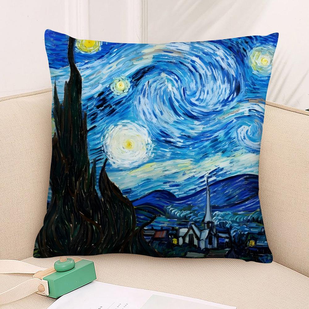 Starry Sky Van Gogh Art Oil Painting Pillow Case 3D Print Polyester Fiber 40*40Cm Home Sofa Throw Decoration Festival Gift