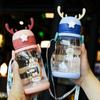 1pc Children's Straw Water Cup Cartoon Deer Antler Large Capacity Plastic Cup Summer Kindergarten Baby Student Big Belly Cup