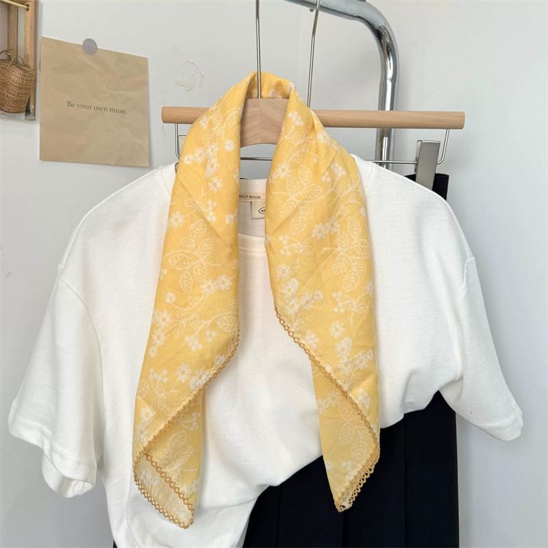 Vintage Square Floral Scarf Small Shawl Headscarf Korean Style Neck Protection Scarf