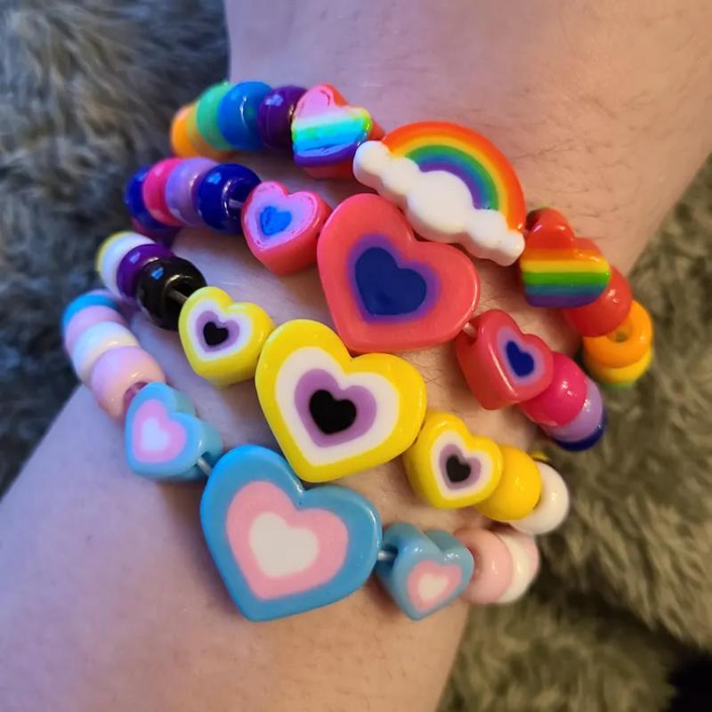 Радужный браслет Kandi Pride Ручной работы из бусин Эластичный браслет для фестиваля и вечеринки