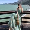 Mint Green Seaside Vacation Floral Suspender Dress Travel Photo Beach Dress Dopamine Island Wear