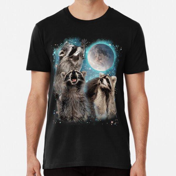 

3 Racoon Moon Howling Raccoon Head Funny T-Shirt S-5XL Best T-Shirt 4XL