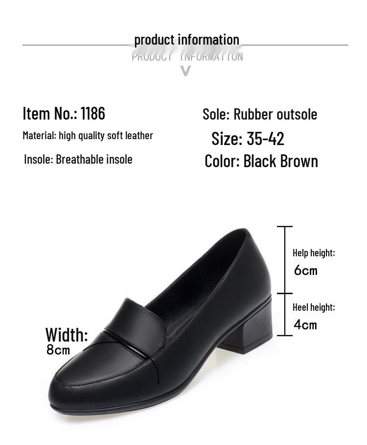 2025 Spring/Autumn Comfortable Soft Leather Chunky Heel Shoes for Women - Versatile for Middle-Aged and Elderly