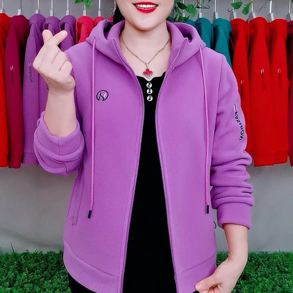 Jachetă Fleece Polar de Primăvară și Toamnă pentru Femei cu Glugă, Caldă, de Exterior, Casual, Top la Modă pentru Vârsta Mijlocie