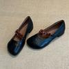Sheepskin Version~ Niche Retro Round Head Thick Heel Single Shoes Women's Versatile Button Elastic Band Light Mouth Soft Leather Mary Jane Shoes