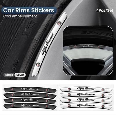 4Pcs Car Wheel Hub Edge Sticker Aluminium Emblem Stickers For Giulietta Giulia GT Mito Brera F1 Stelvio Tonale 156
