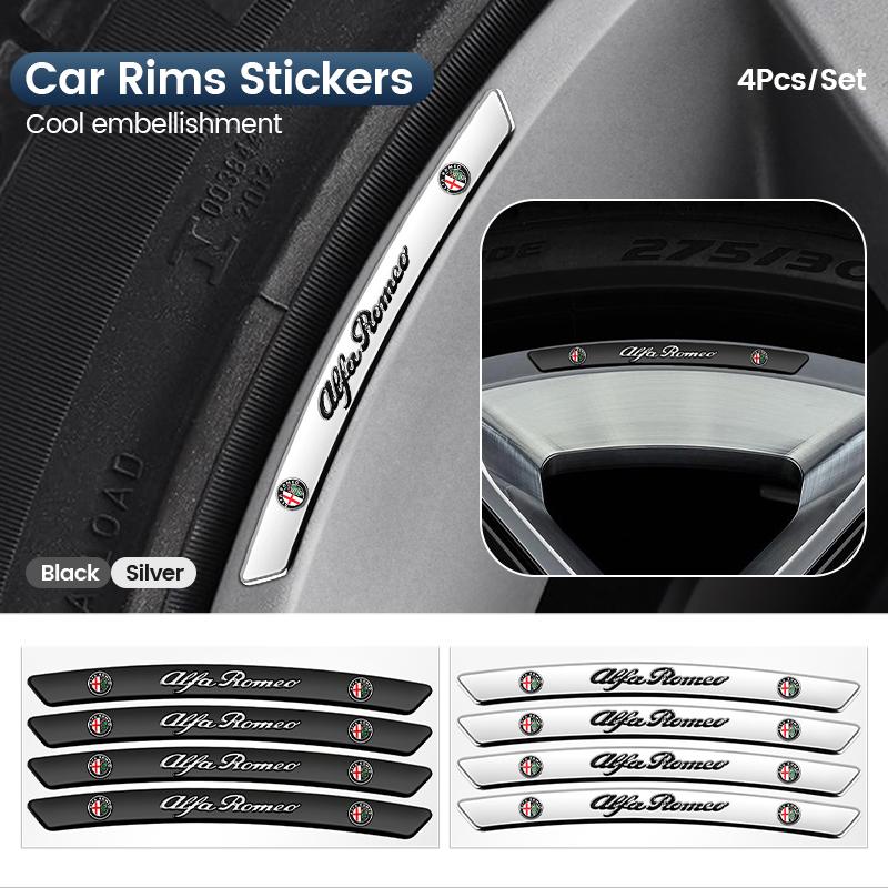 4Pcs Car Wheel Hub edge Sticker Aluminium Emblem Stickers For Alfa Romeo Giulietta Giulia GT Mito Brera F1 Stelvio Tonale 156 ze6