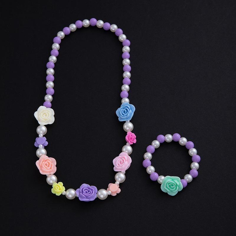Kids Candy Color Necklace Bracelet Set, Cute Flower Heart Star Bow Jewelry for Girls, Colorful Charm Accessories, Trendy Party Gift