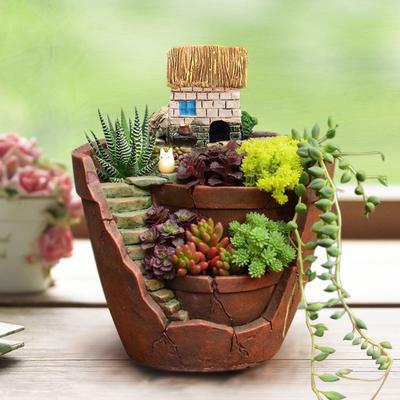 Garden Planter Plants Pot, Plants Flower Pot Garden Pot with Drainage Holes for Decorative Miniature Fairy Garden