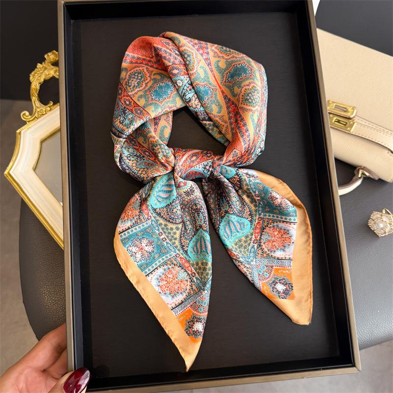 2026 Paisley Print Square Scarf for Women with 70cm Soft Satin Bandana Thin Neck Scarf Mature Style Sunscreen Headscarf Hijab