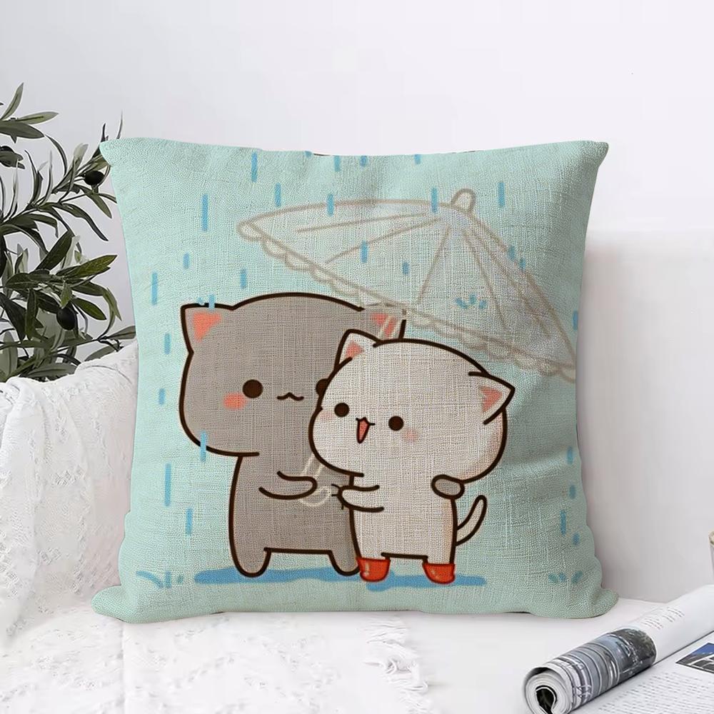 Cartoon Sweet Cute Cat Cushion Cover Eco Linen Pillow Case DoubleSided Print Breathable Durable Zipper Home Decor Gift