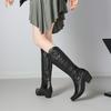 Fashion IPPEUM Western Cowboy Boots Knee High For Women Block Heel Plus Size 34-43 PU Black Leather Cowgirl Shoes