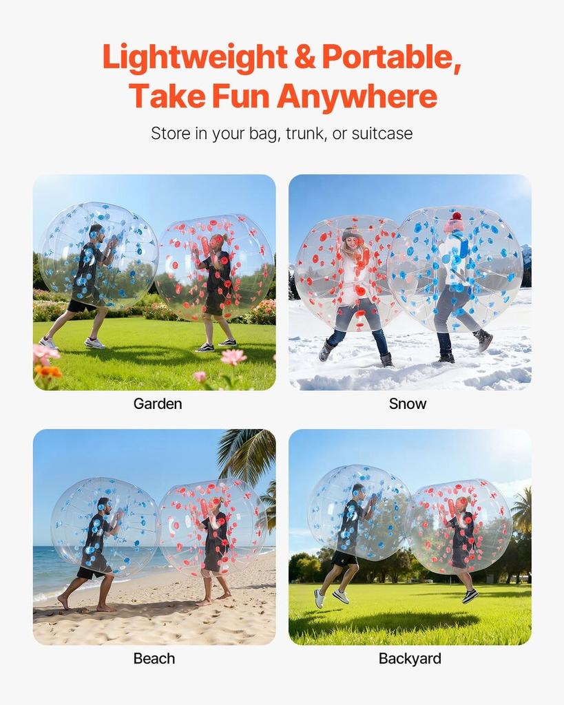 Inflatable Bumper Balls 2-Pack, 5FT/1.5M Body Sumo Zorb Balls for Teen & Adult, 0.8mm Thick PVC Human Hamster Bubble Balls for Outdoor Team Gaming