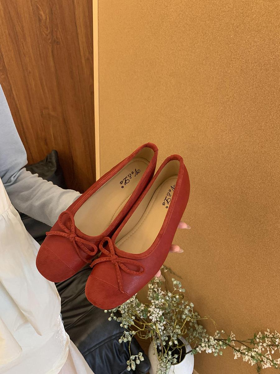 

French bow shallow mouth Mary Jane women s shoes 2025 new Xiaoxiangfeng one-pedal flat ballet shoes 40 бордовый